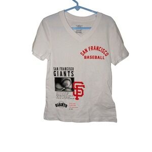 San Francisco Giants Girls White V-Neck Graphic Tee MLB Team Athletics Size 6/6X